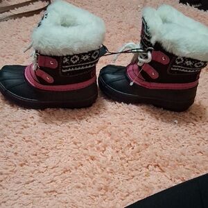 Kids Winter Snow Boots with Pink Trim and Faux Fur